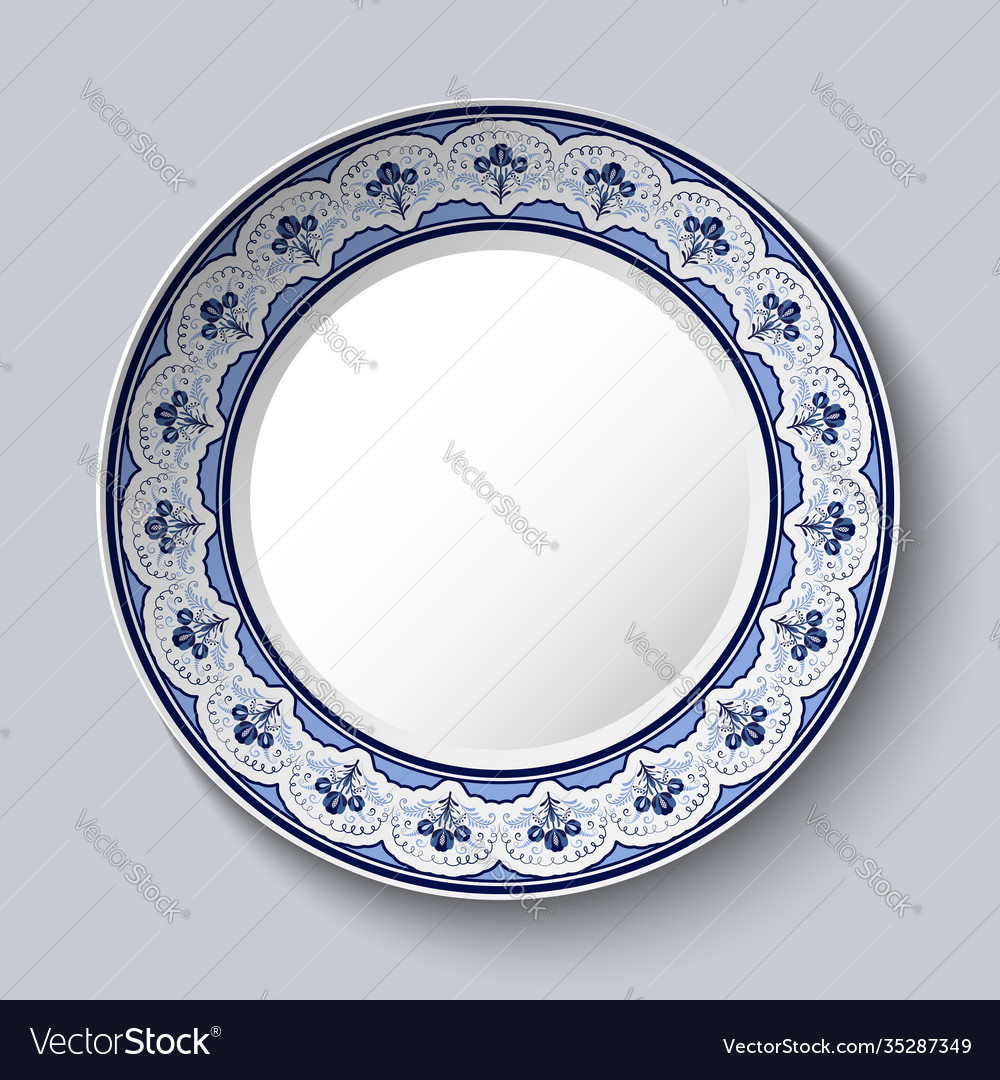 Decorative porcelain plate with blue national