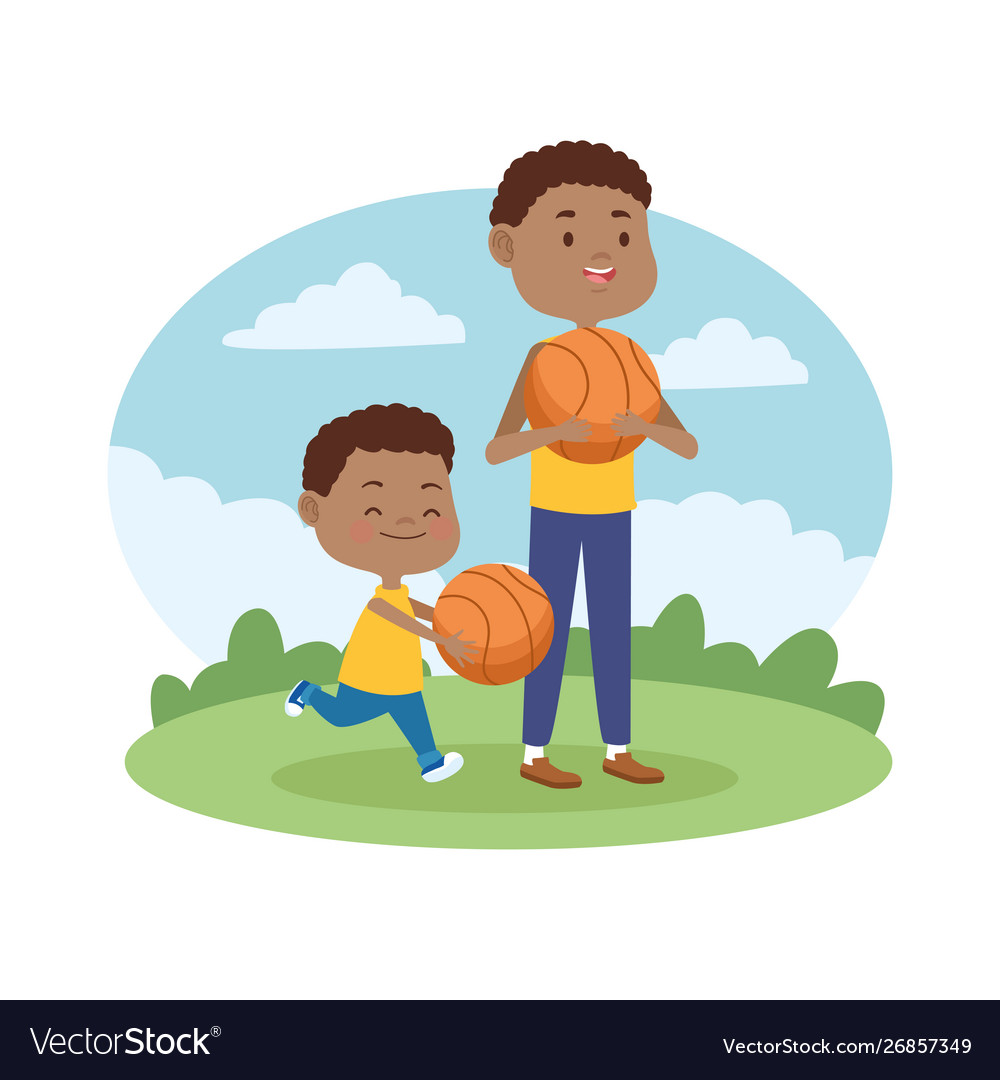 Family single father with children cartoon Vector Image