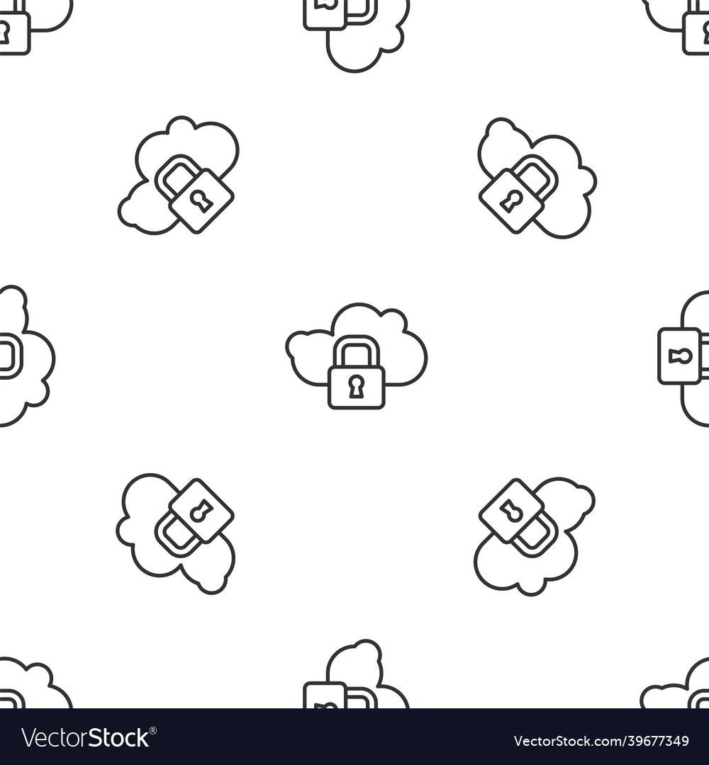 Grey line cloud computing lock icon isolated vector image Grey line cloud computing lock icon isolated