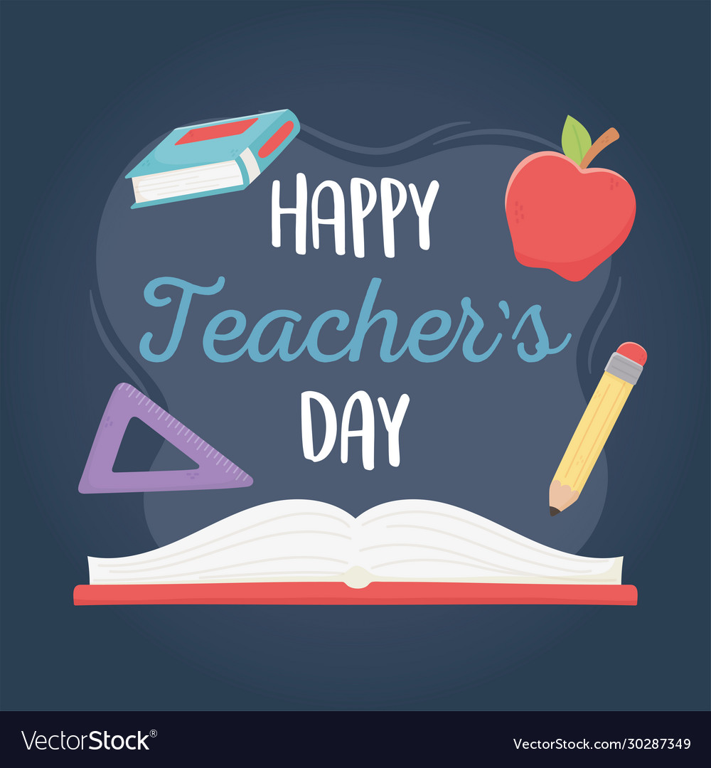 Happy teachers day school book apple ruler Vector Image