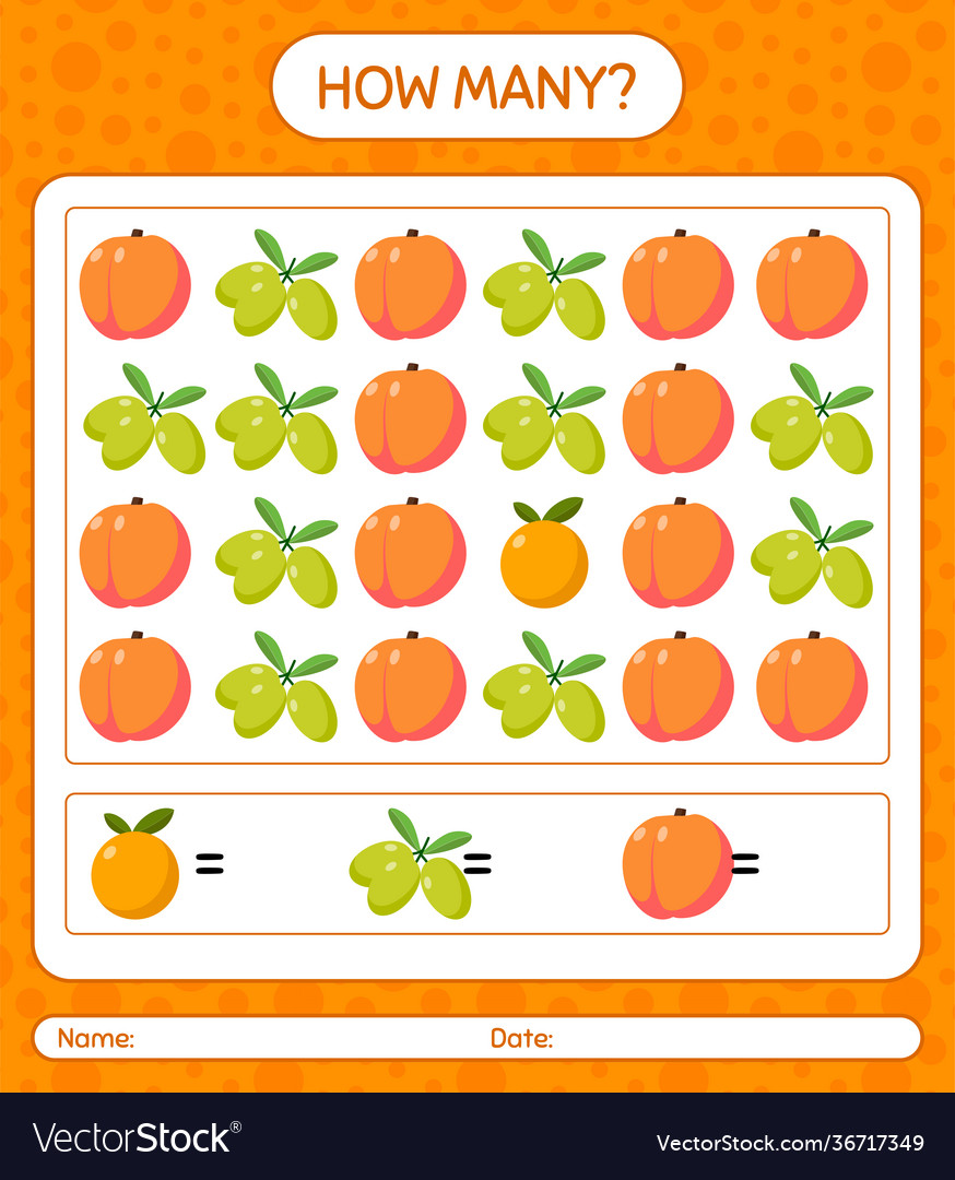 How many counting game with fruit worksheet vector image How many counting game with fruit worksheet