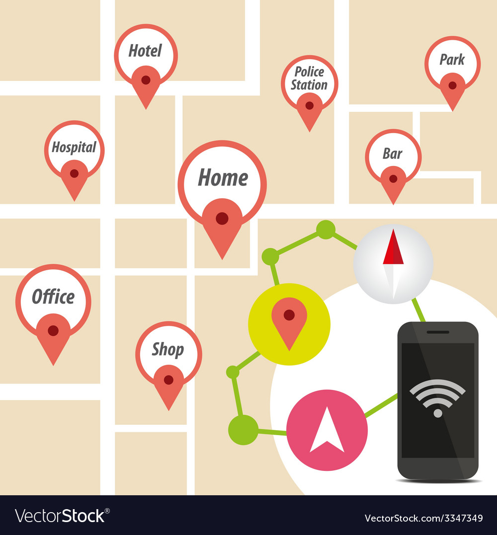 Navigator smart phone with icon on map