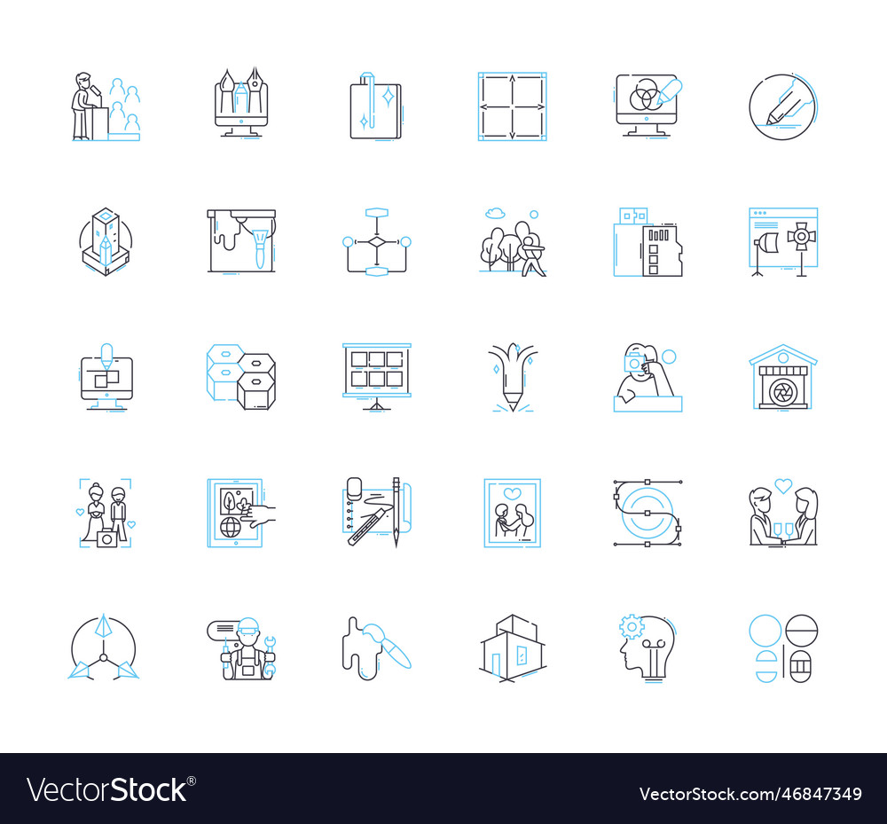 Printmaking linear icons set etching lithography