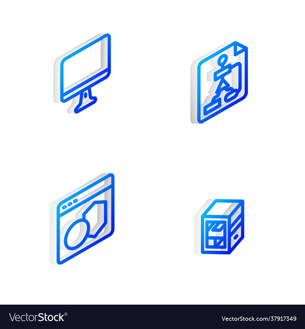Set isometric line flowchart computer monitor vector image Set isometric line flowchart computer monitor