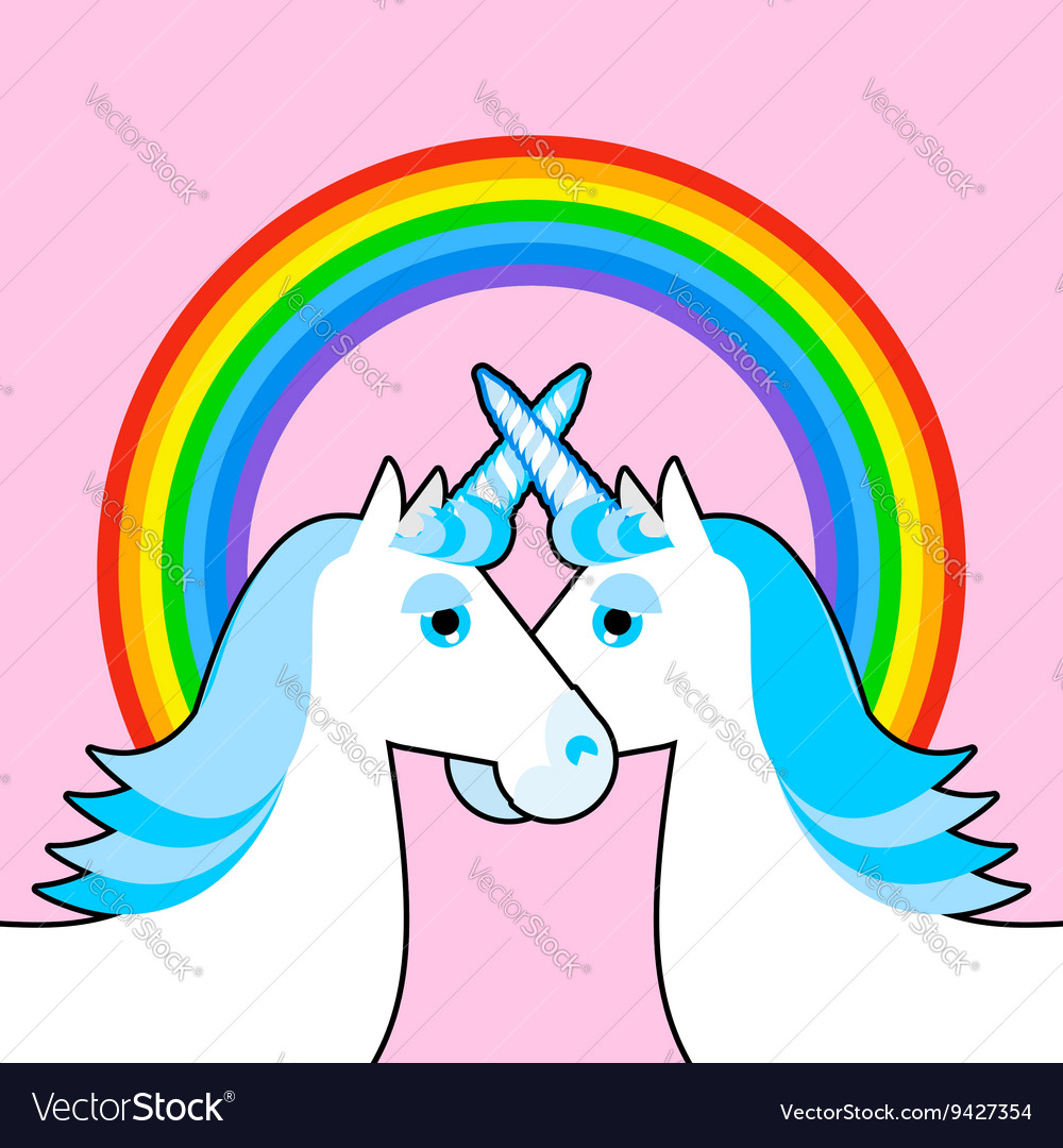 Blue unicorn and rainbow symbol of lgbt community