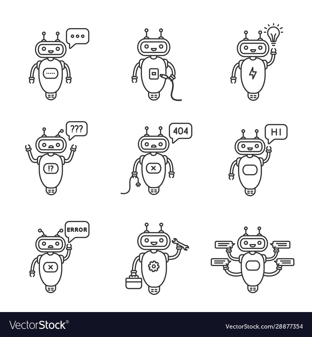 Chatbots linear icons set vector image Chatbots linear icons set