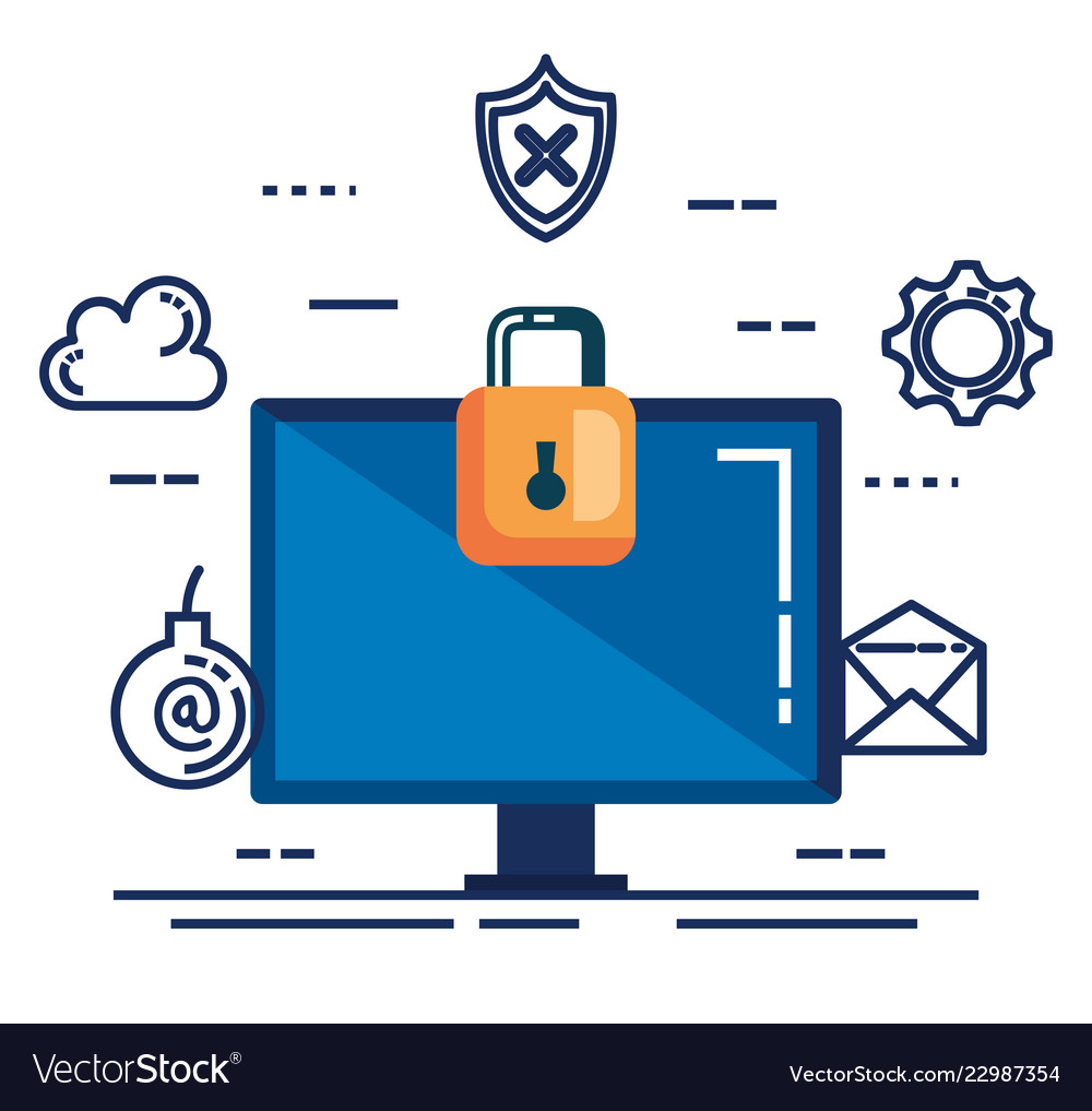 Data center security with desktop vector image Data center security with desktop