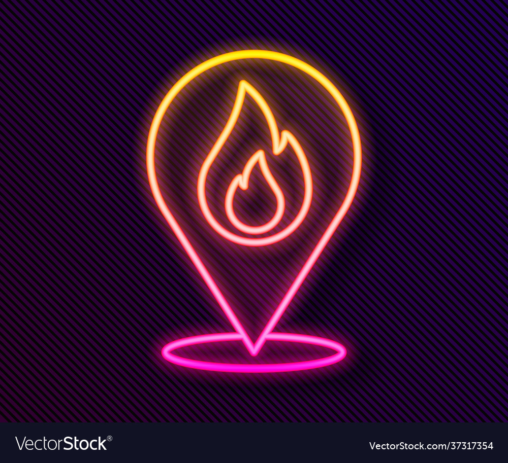 Glowing neon line map pointer with fire flame icon vector image Glowing neon line map pointer with fire flame icon