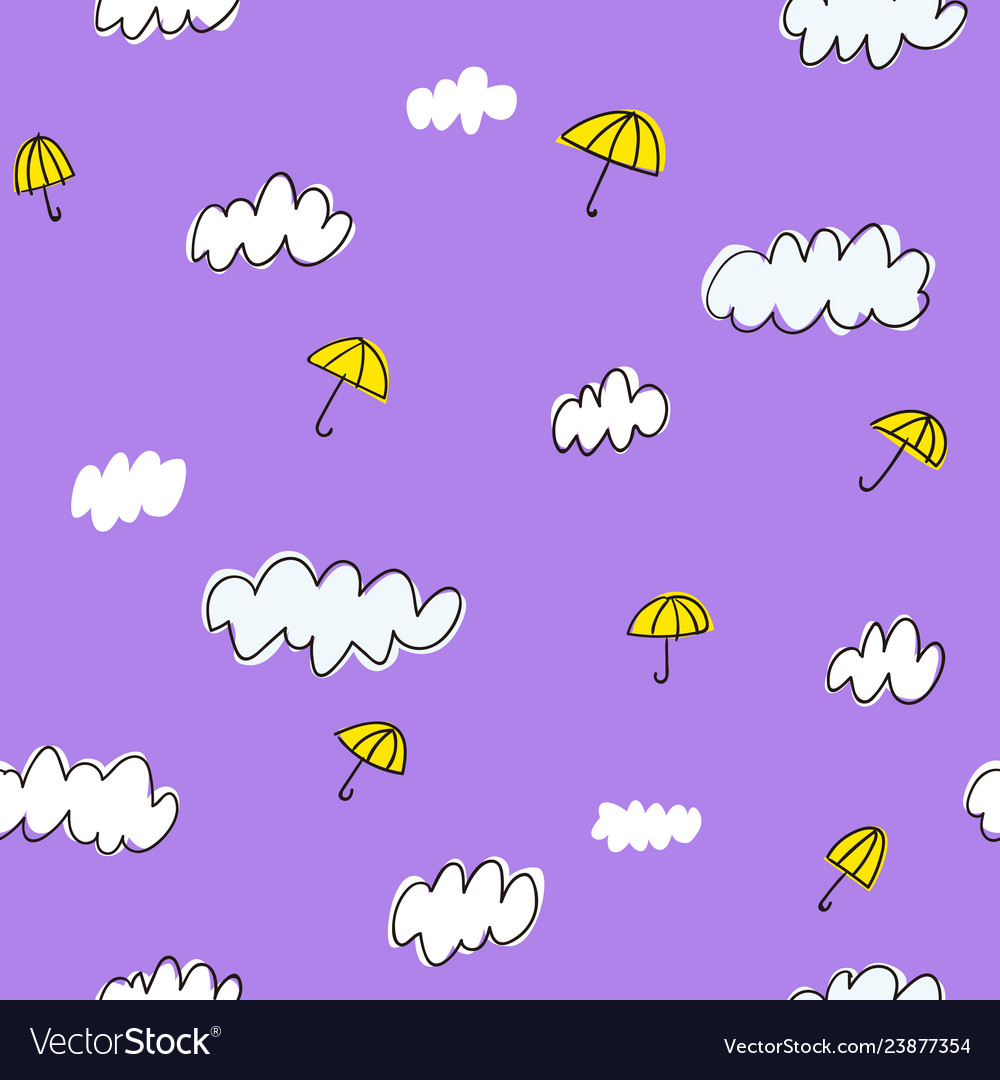 Hand drawn clouds and umbrellas seamless pattern