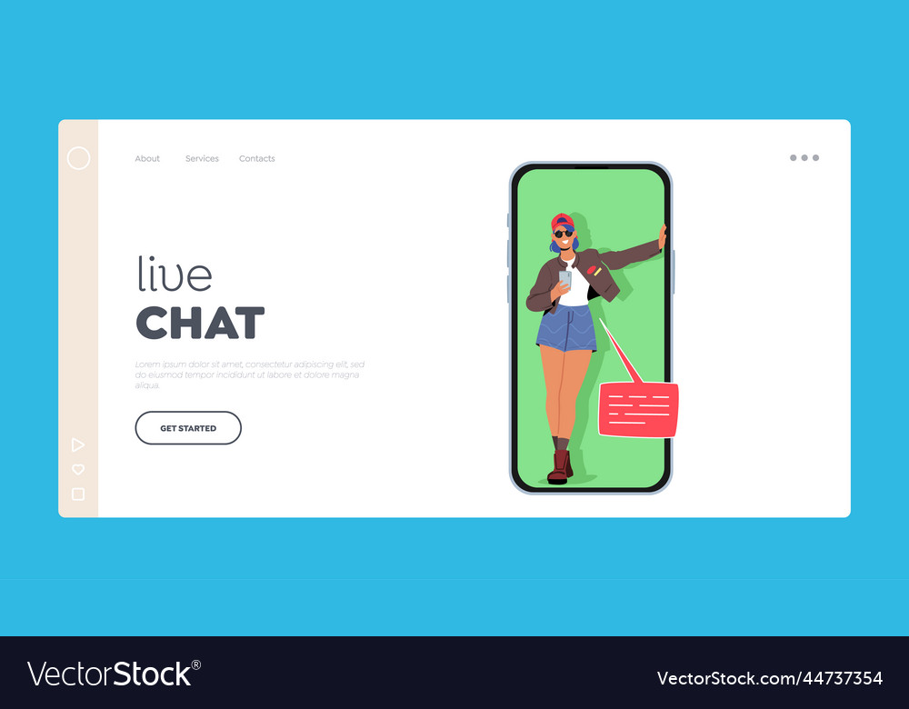 Live chat landing page template young woman Vector Image