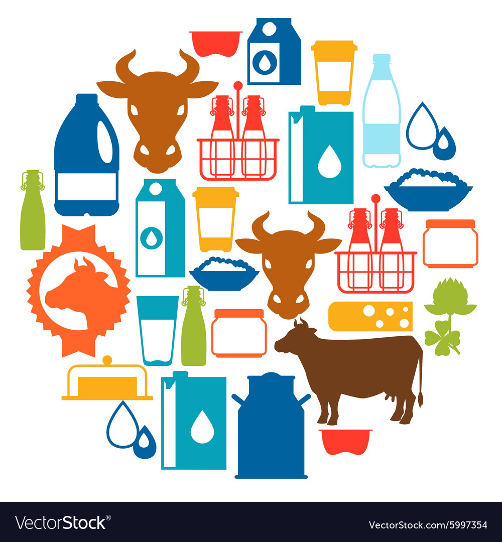 Milk background with dairy products and objects vector image Milk background with dairy products and objects
