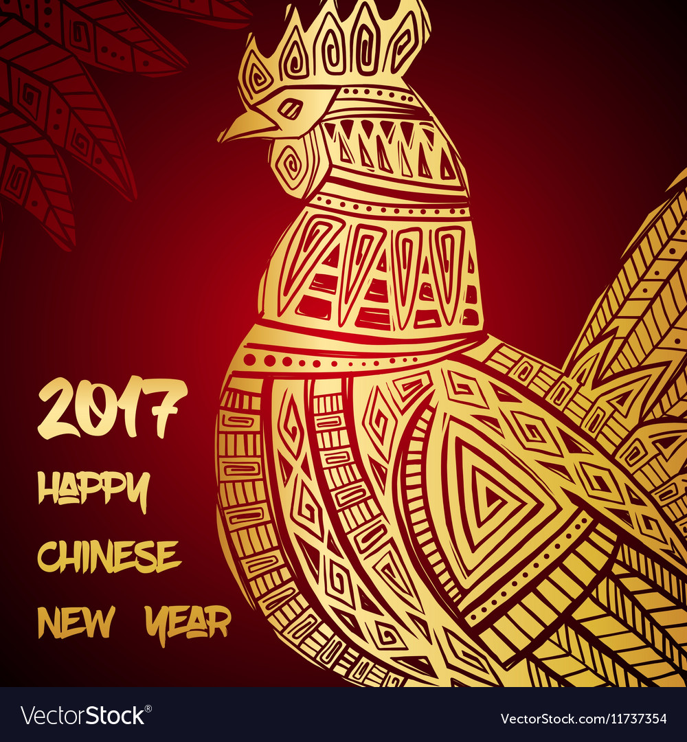 New year greeting card with gold roosters