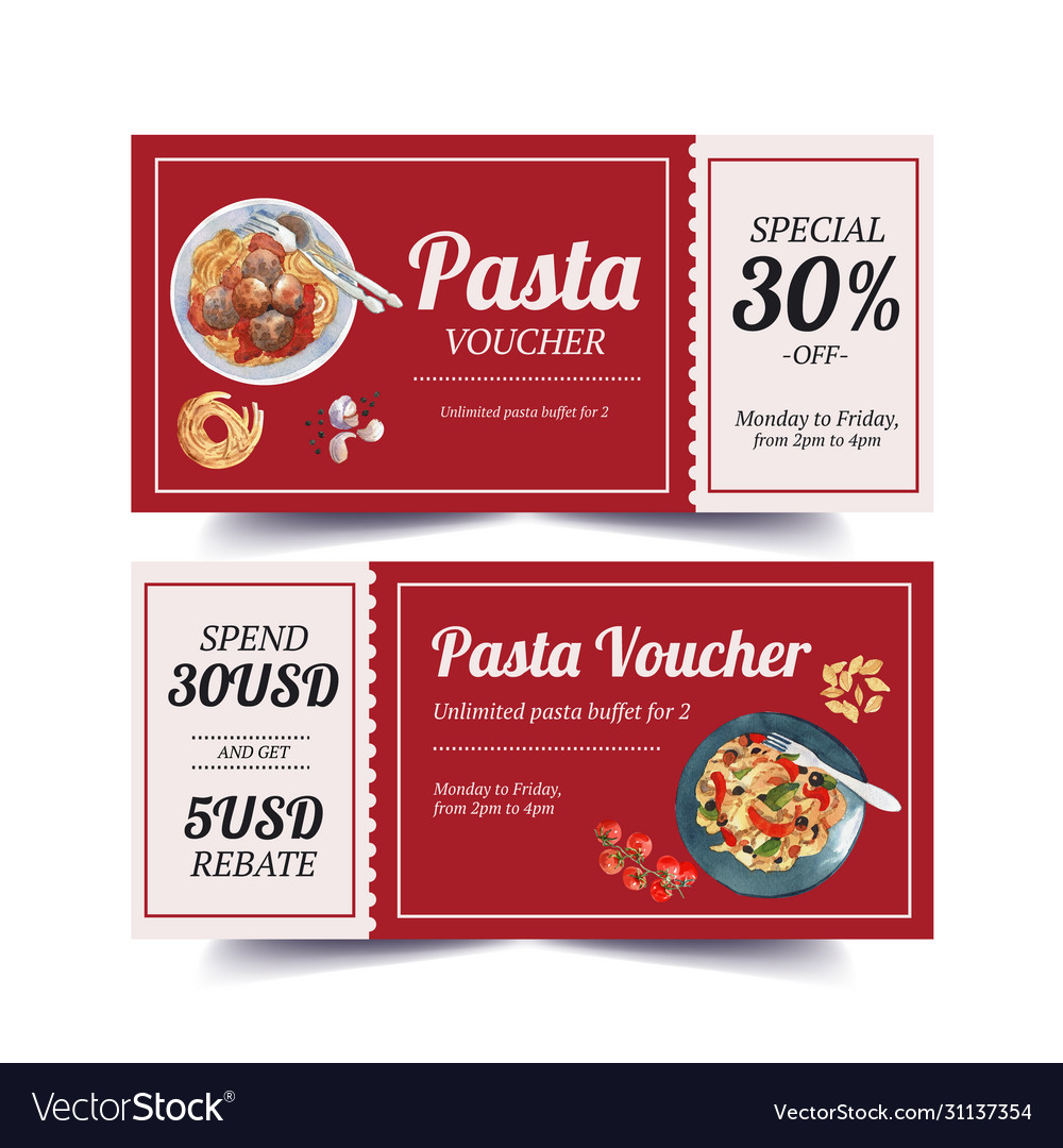 Pasta voucher design with garlic tomato meatball
