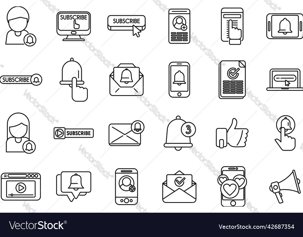 Subscribe icons set outline button arrow Vector Image
