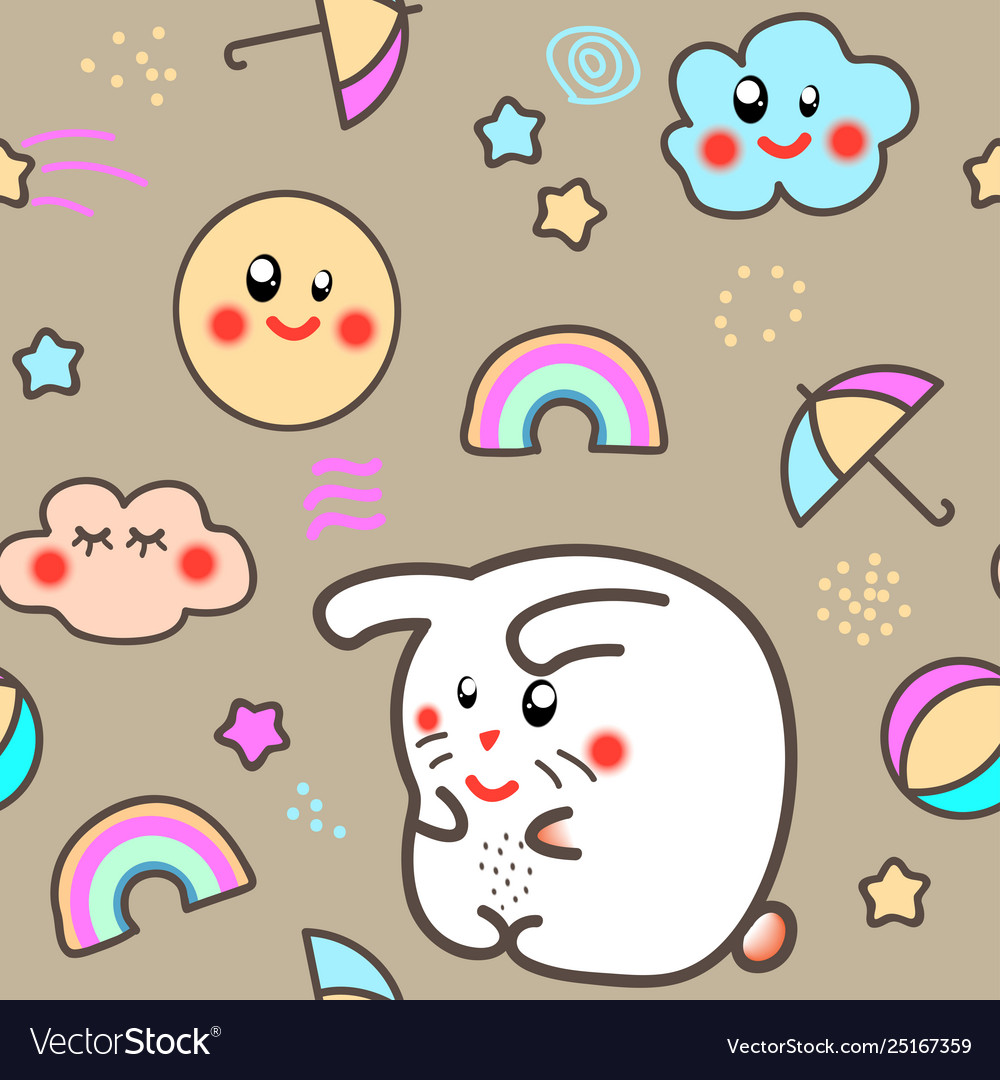 Kawaii style seamless pattern background with cute