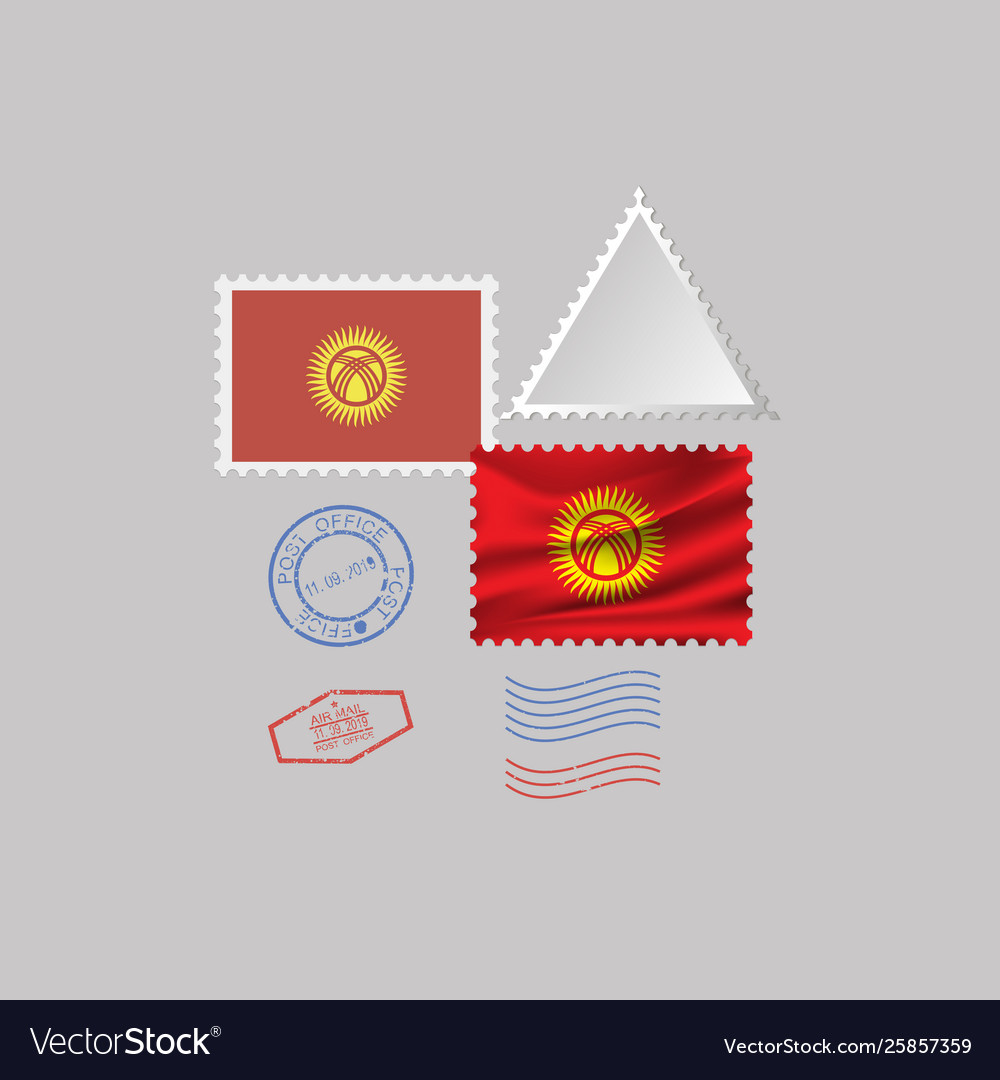 Kyrgyzstan flag postage stamp set isolated Vector Image