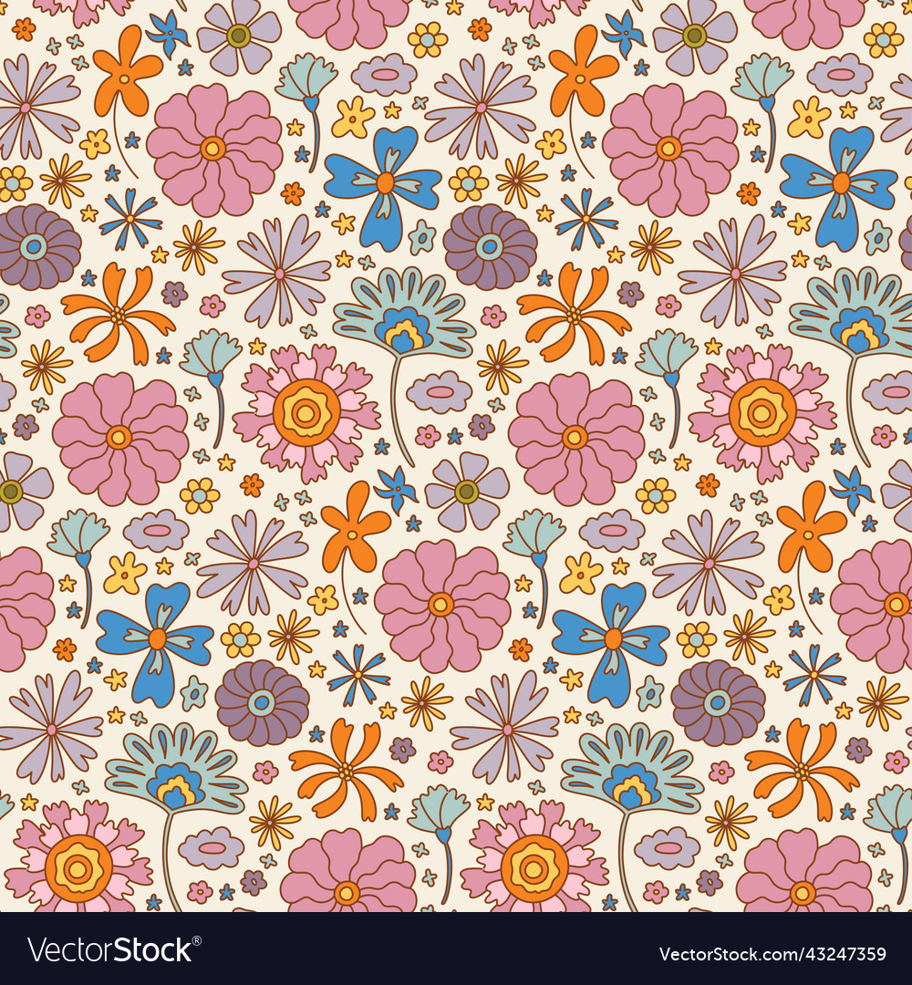 Retro Boho Blumenmuster - 70er Jahre Stil