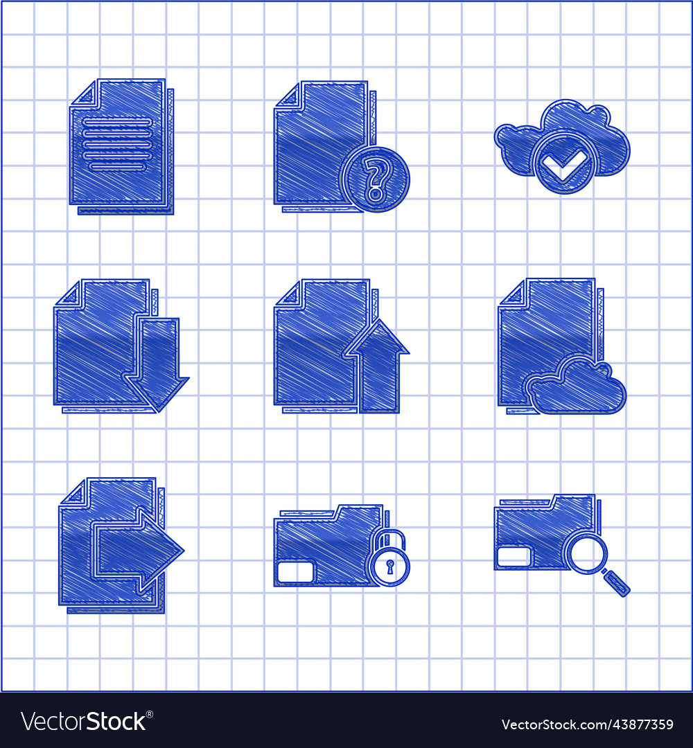 Set upload file document folder and lock search vector image Set upload file document folder and lock search