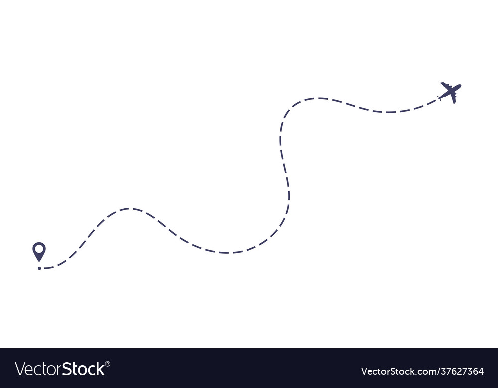 Airplane dashed line path flat style design vector image Airplane dashed line path flat style design