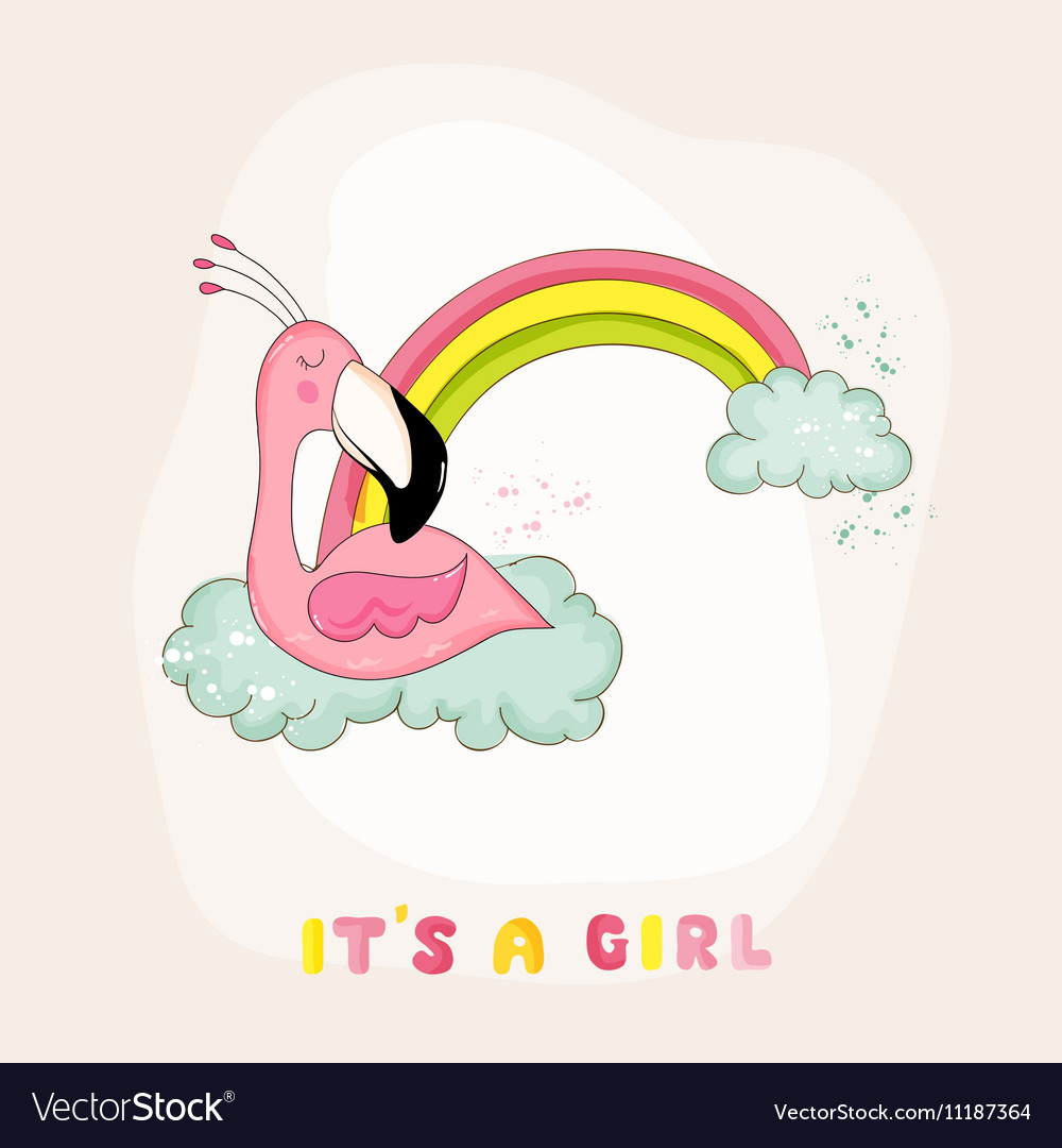 Baby shower or arrival card - flamingo girl Vector Image