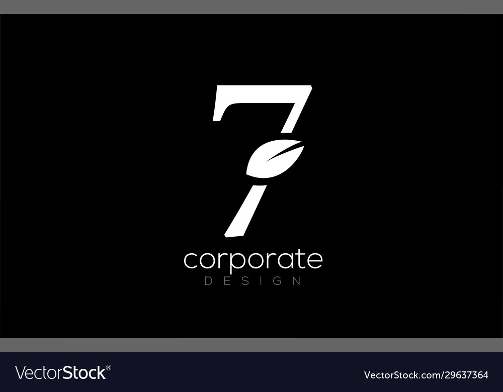 Black and white number 7 seven leaf logo icon Vector Image