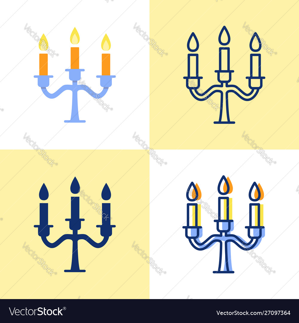 Candelabrum with candles icon set in flat and line