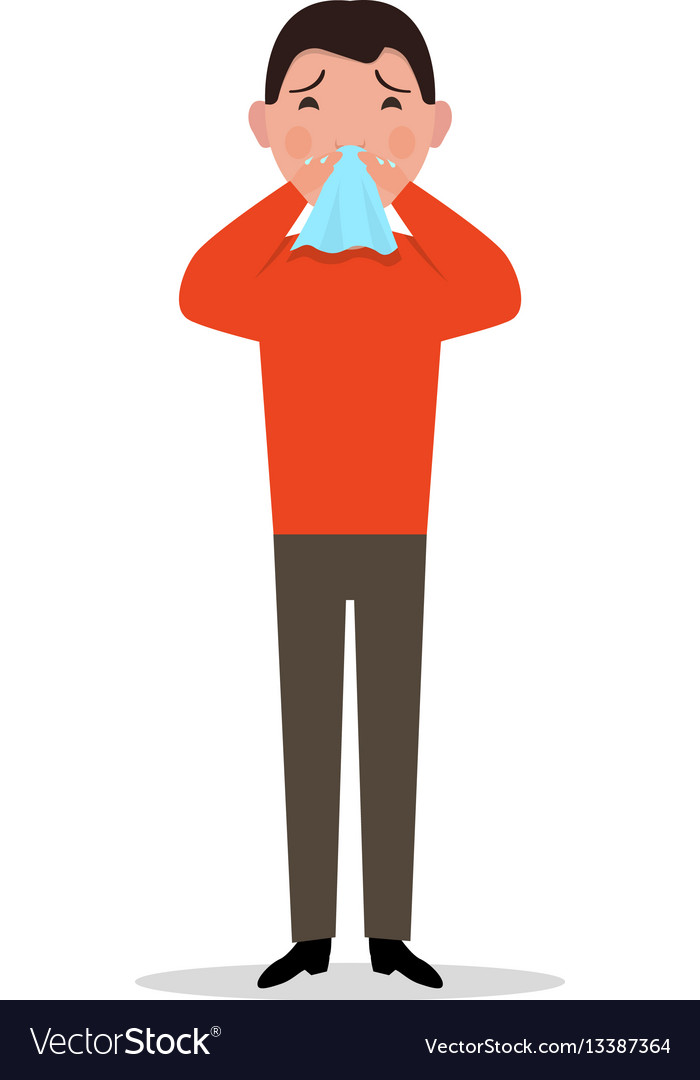 Cartoon man caught cold sneeze ill flu Royalty Free Vector