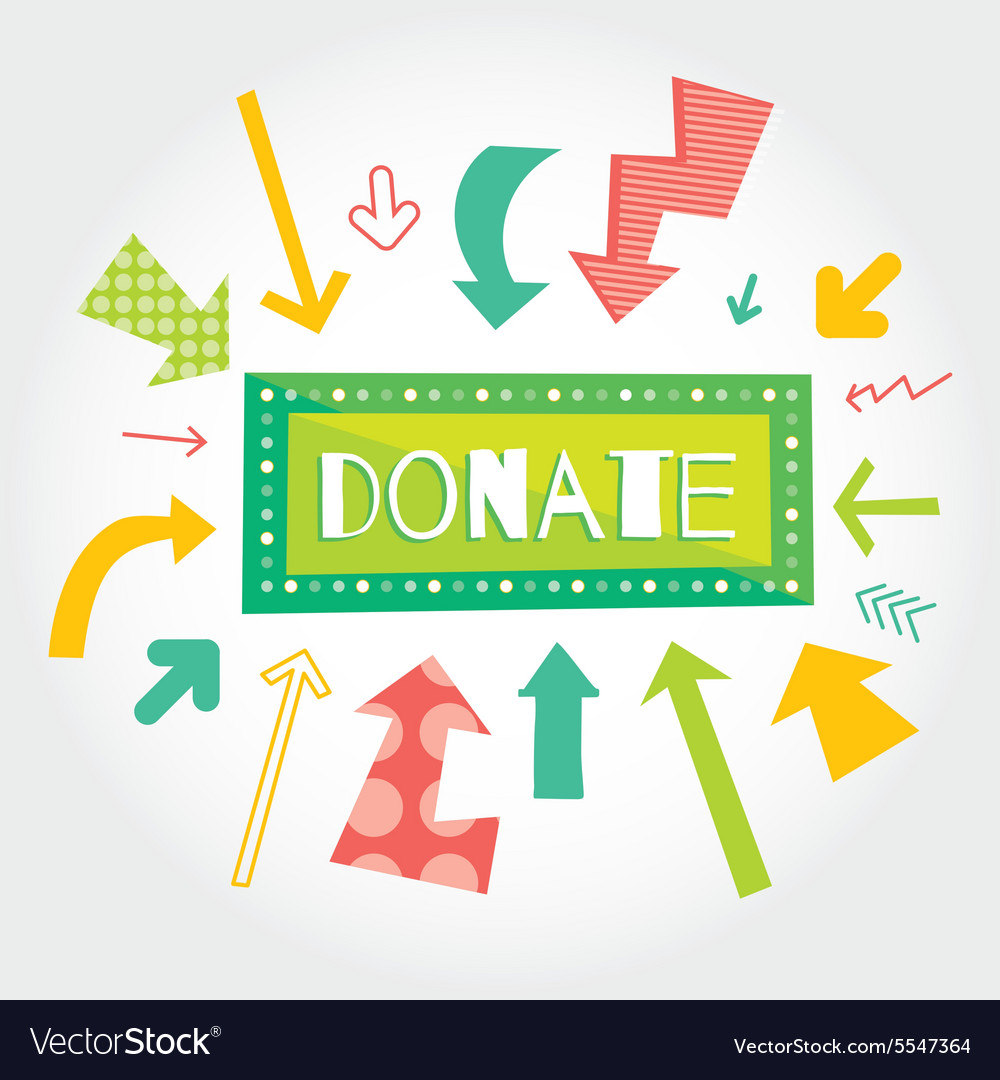 Donate green button with colorful arrows pointing