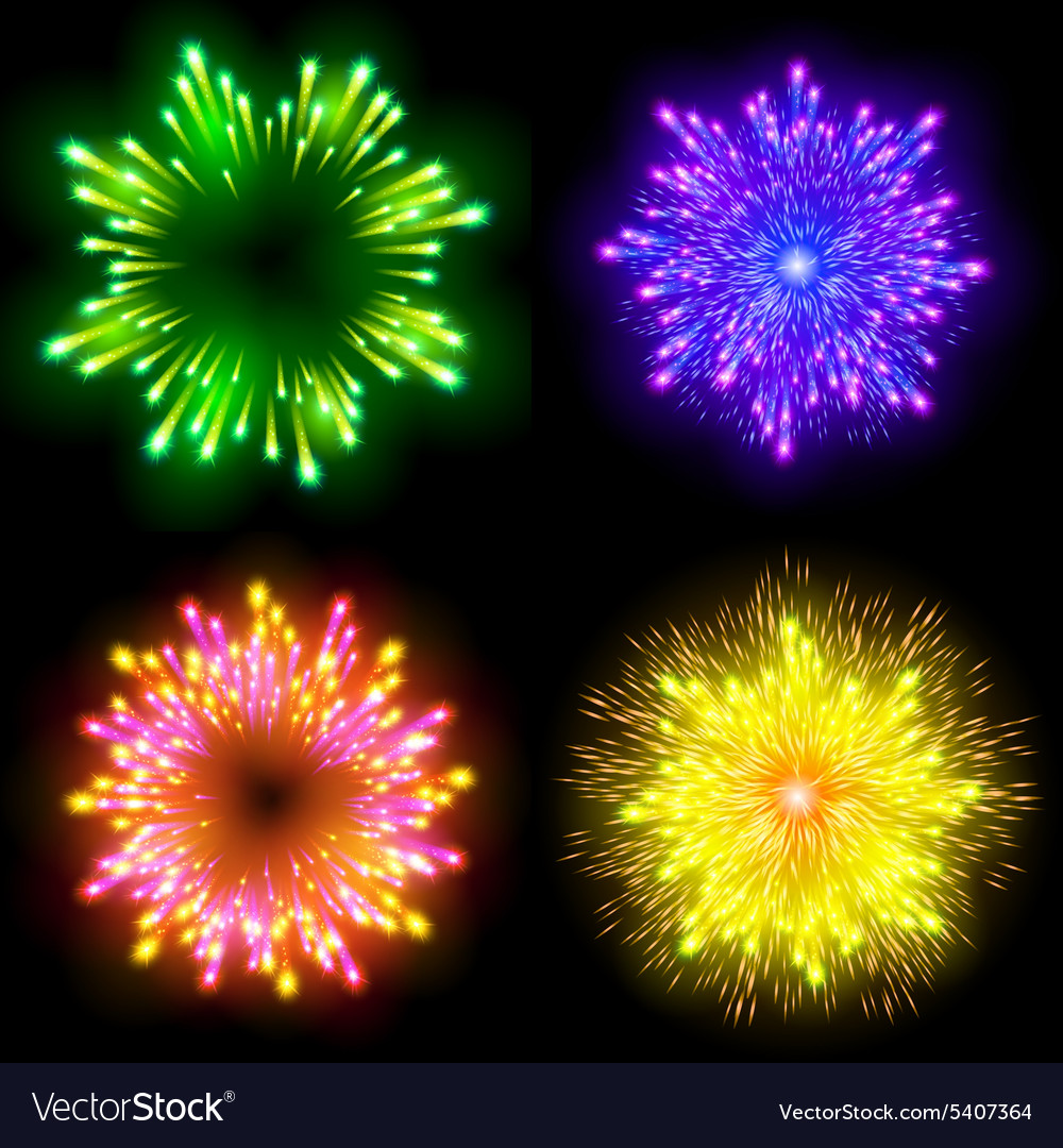 Festive patterned firework bursting in various