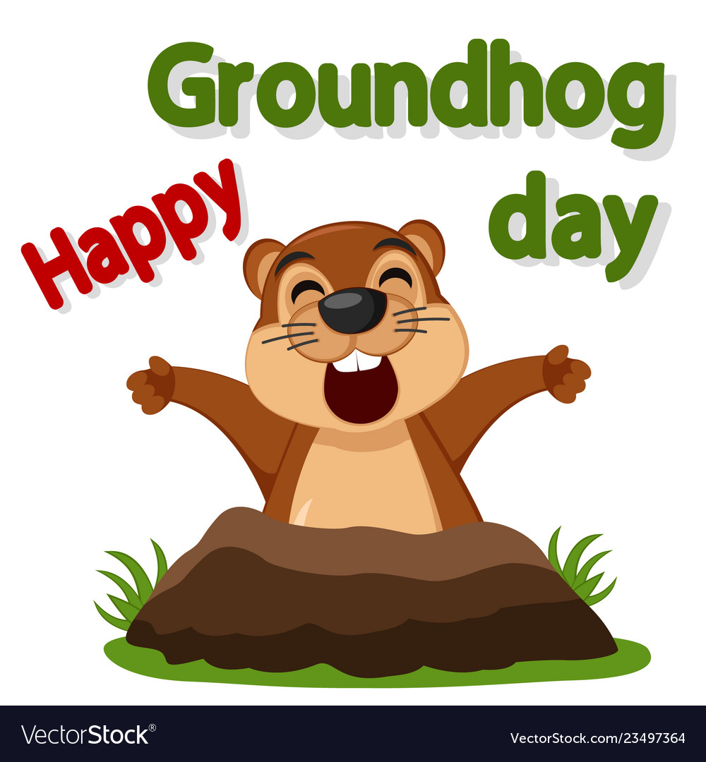 Groundhog wakes up and stretches on a white Vector Image