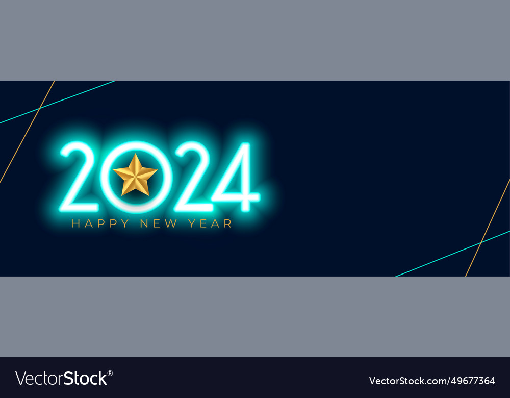 Neon style 2024 new year holiday banner with Vector Image