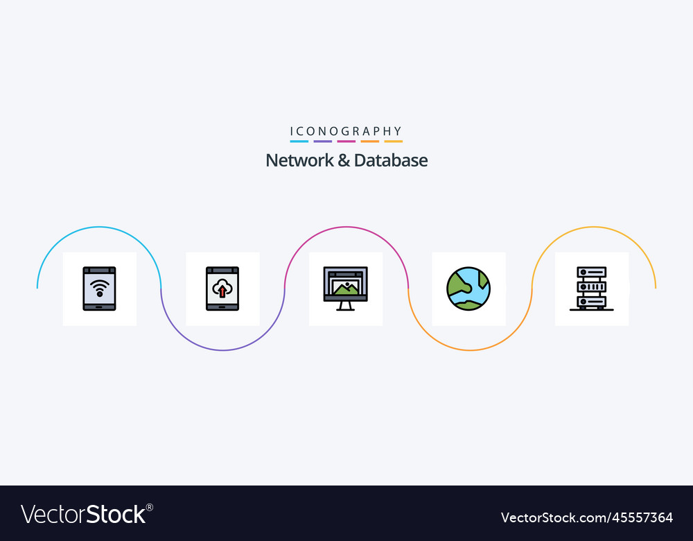 Network and database line filled flat 5 icon pack