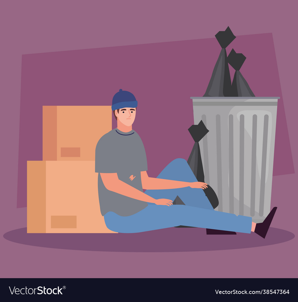 Poor boy in garbage