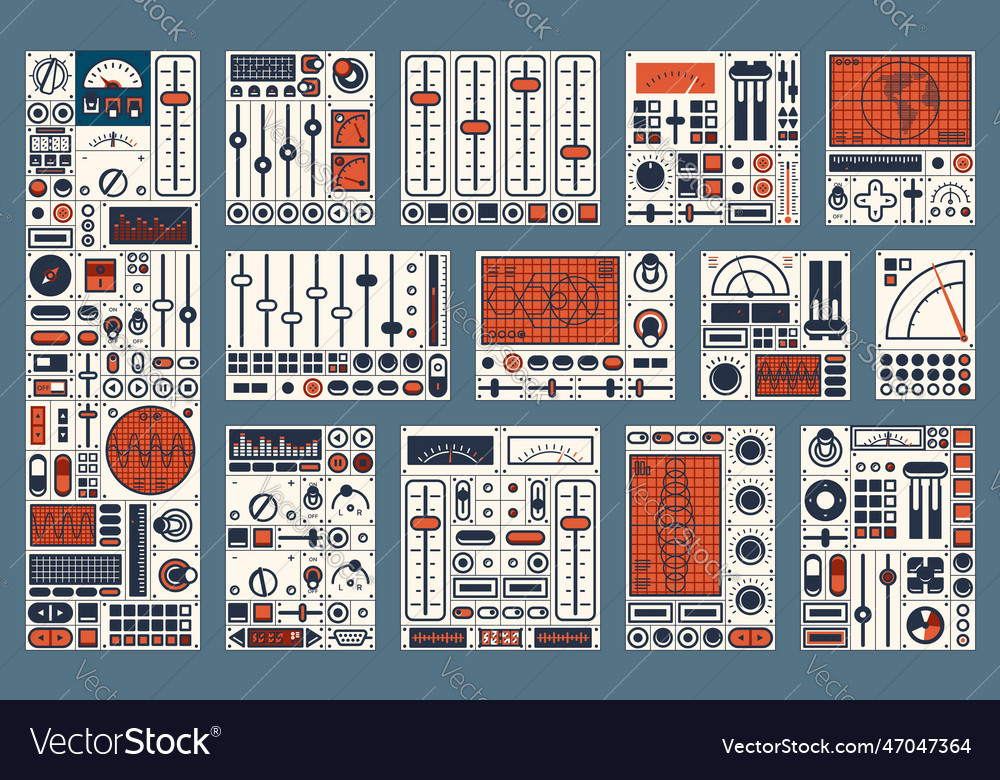 Retro dashboard control panel switch and buttons Vector Image