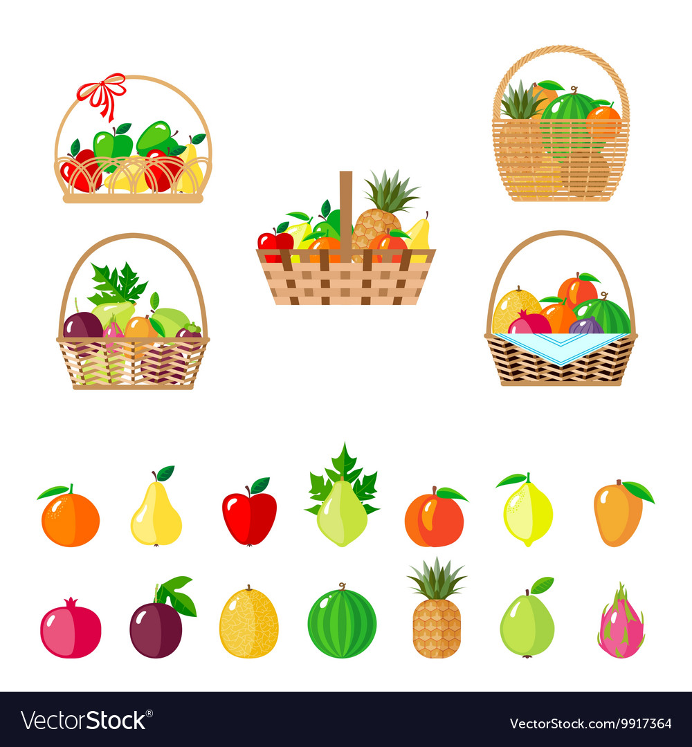 Set of baskets with fruits