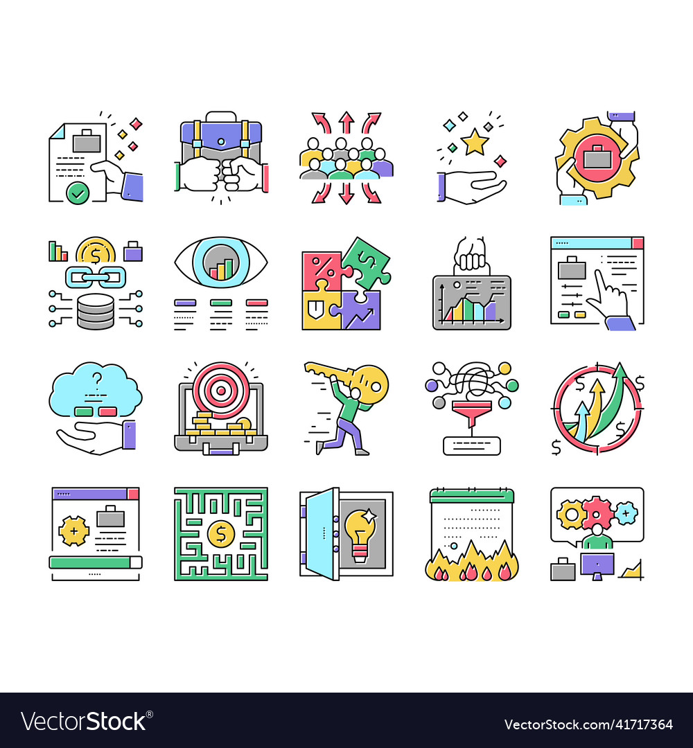 Solution business problem task icons set vector image Solution business problem task icons set