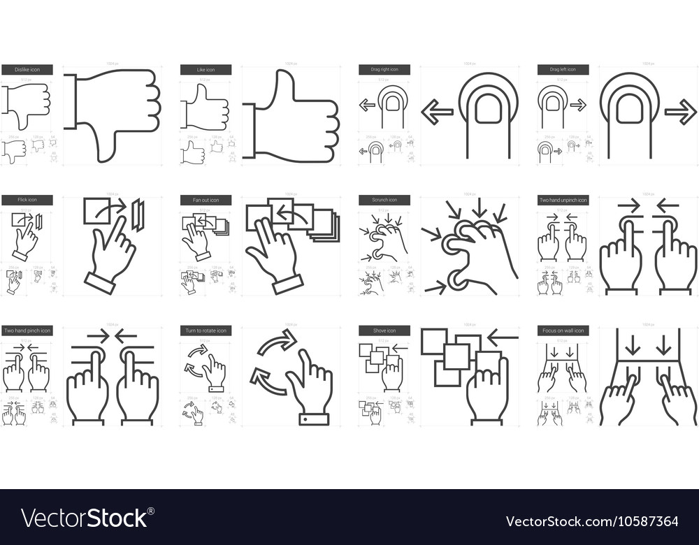 Touch gestures line icon set