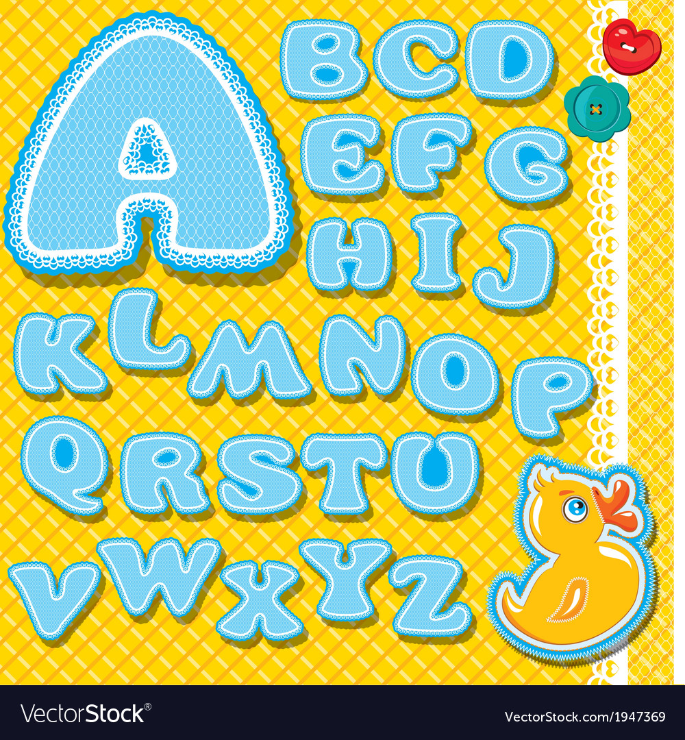 Chidish alphabet - letters are made of blue lace