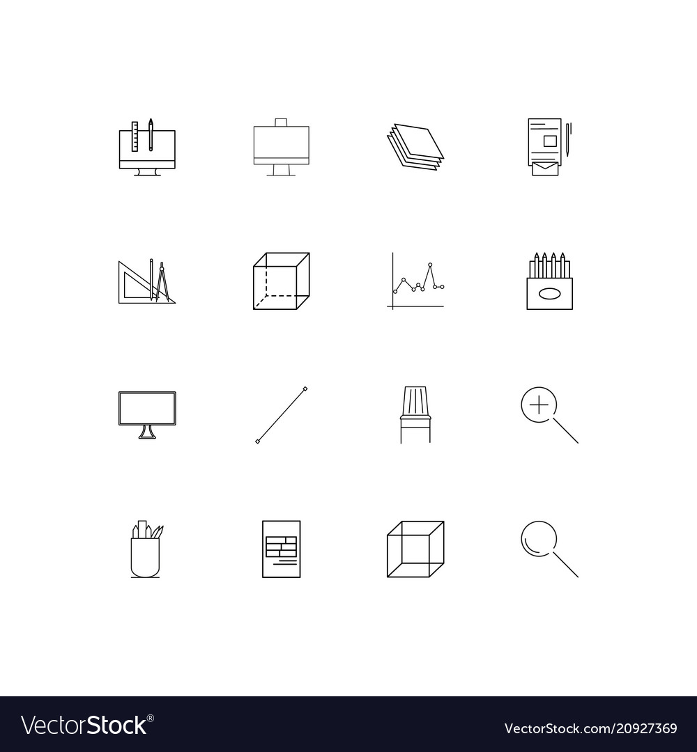 Creative process and design linear thin icons set