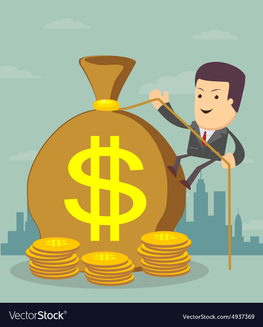 Man and money bag money making bank deposit Vector Image