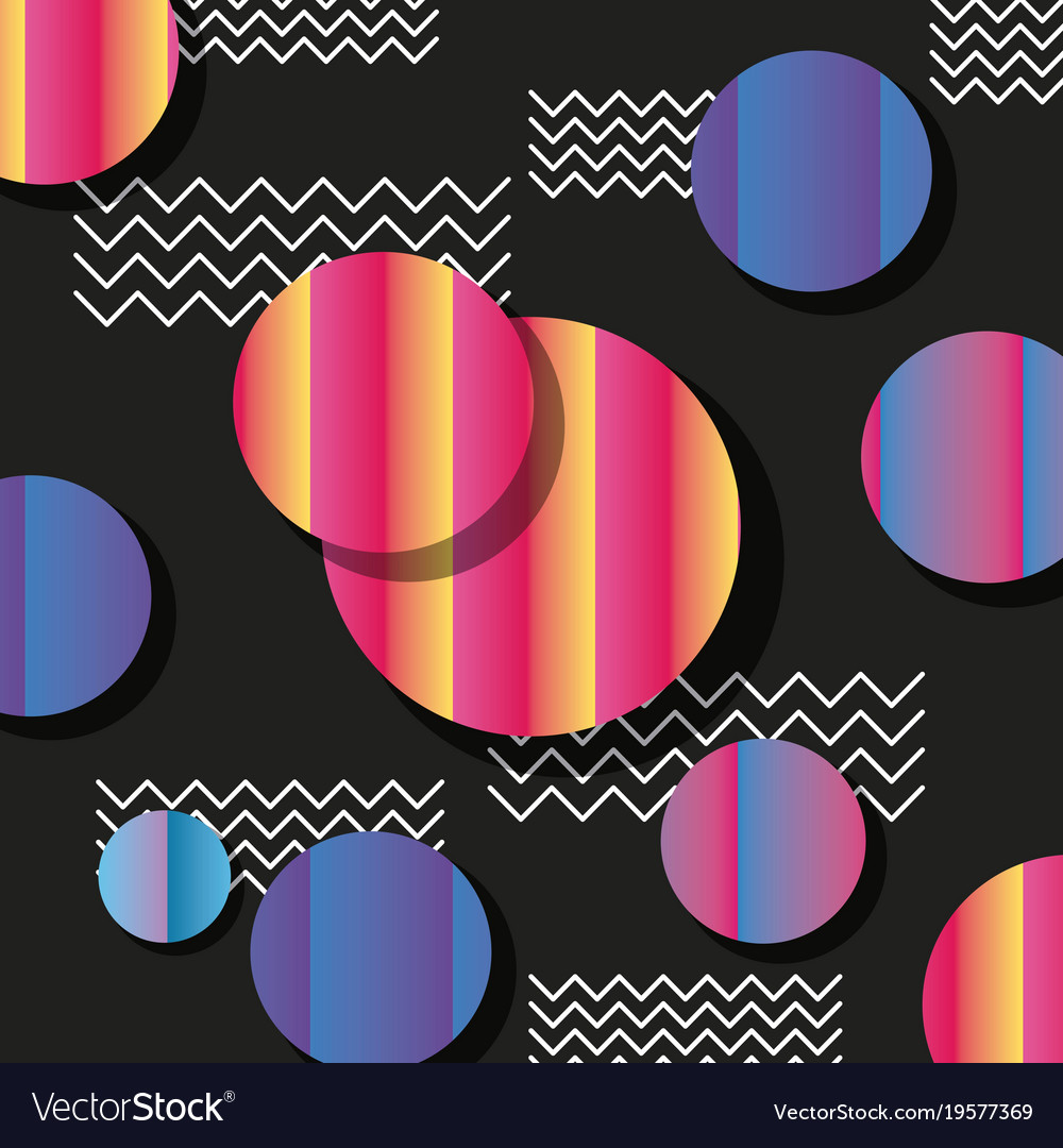 Memphis style pattern circles and zig zag black