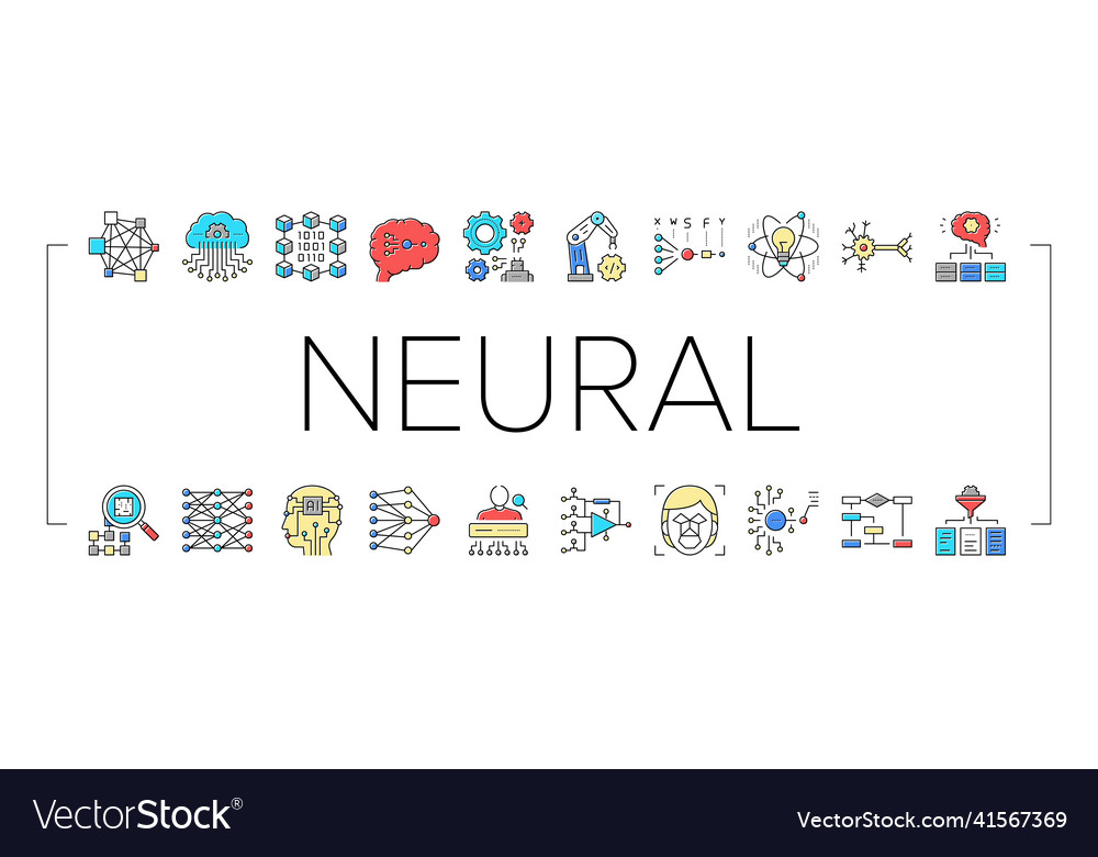 Neural network and ai collection icons set vector image Neural network and ai collection icons set