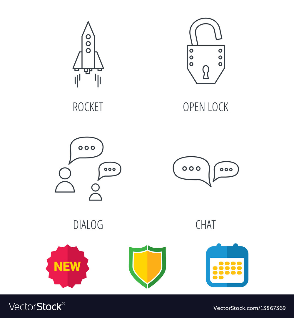 Rocket chat speech bubble and open lock icons