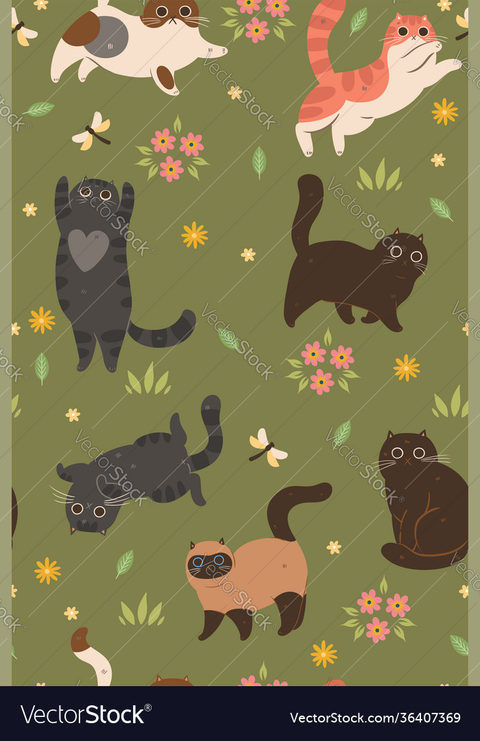 Seamless pattern with summer cats graphics