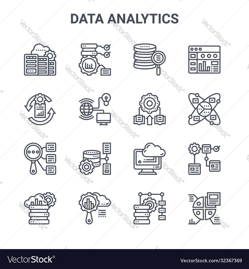 Set 16 data analytics concept line icons 64x64 vector image Set 16 data analytics concept line icons 64x64