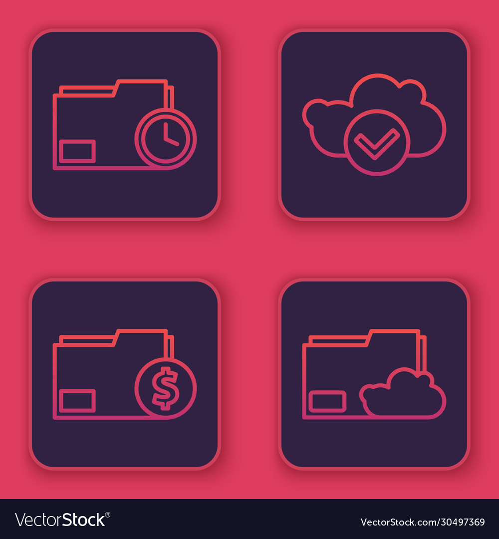 Set line document folder with clock finance vector image Set line document folder with clock finance