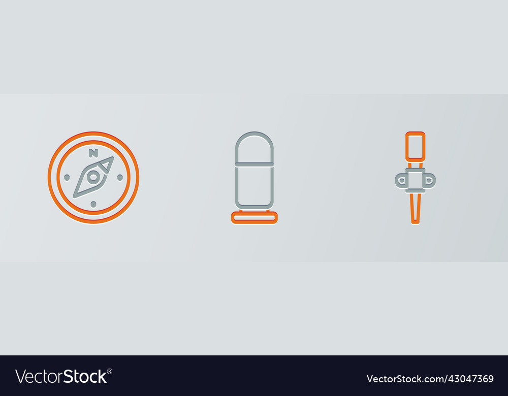 Set line torch flame compass and bullet icon