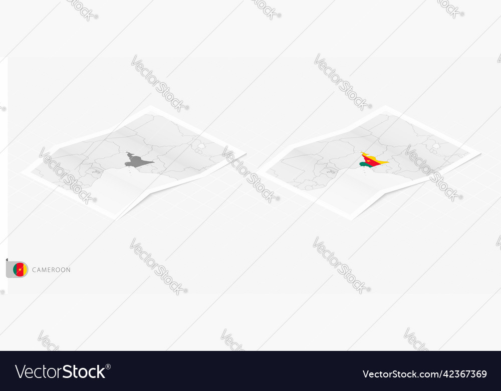 Set of two realistic map cameroon with shadow