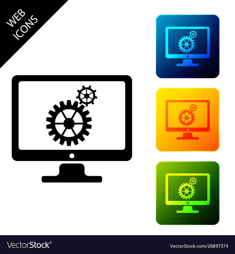 Computer monitor and gears icon isolated