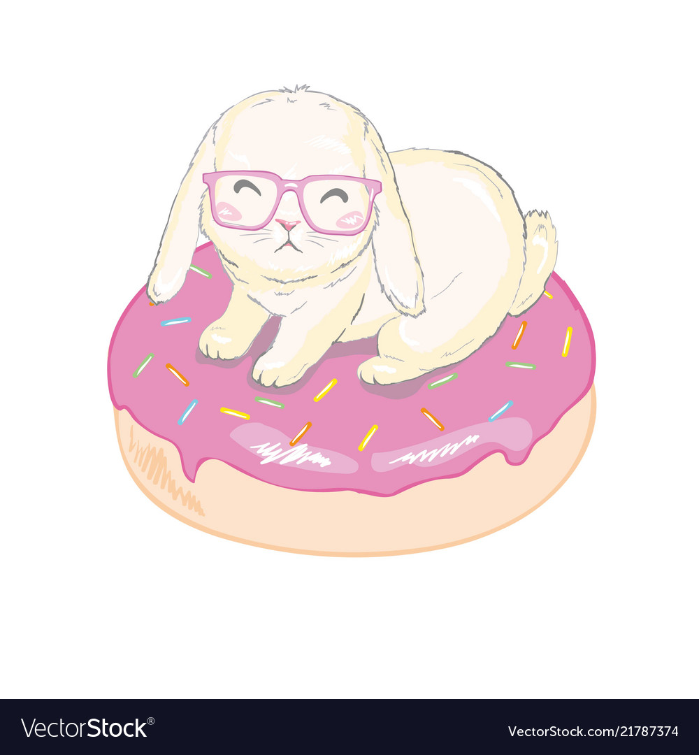 Cute little bunny with donut balloons hand drawn